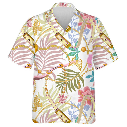 Theme Golden Butterflies Chains And Palm Leaves Hawaiian Shirt, Hawaiian Shirt Gift, Christmas Gift