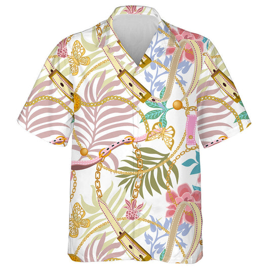 Theme Golden Butterflies Chains And Palm Leaves Hawaiian Shirt, Hawaiian Shirt Gift, Christmas Gift