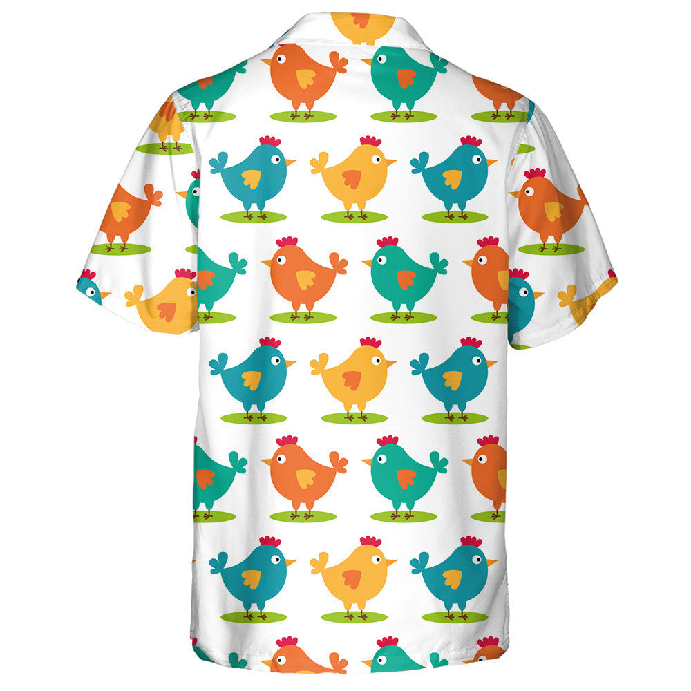 Colorful Funny Chicken Sitting In Green Cricle Hawaiian Shirt, Hawaiian Shirt Gift, Christmas Gift