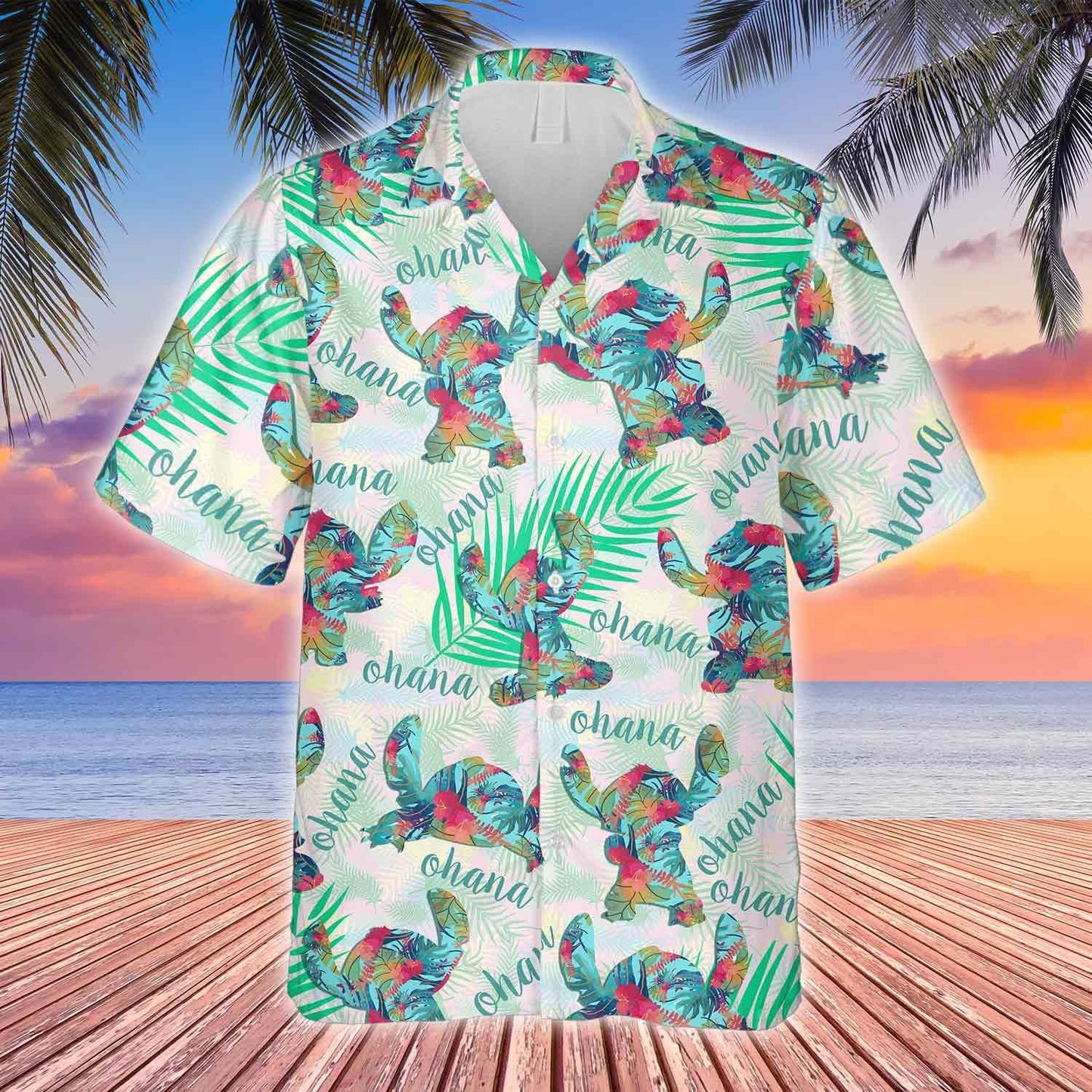 Ohana Luch Stitch Colorful Le Léine Haváís Teal Leaf, Bronntanas Léine Haváís, Bronntanas Nollag