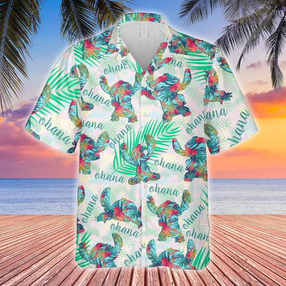 Ohana Luch Stitch Colorful Le Léine Haváís Teal Leaf, Bronntanas Léine Haváís, Bronntanas Nollag