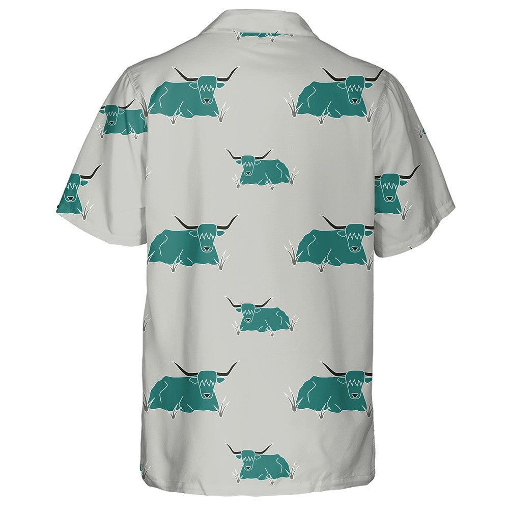 Beautiful Green Highland Cow With Horns Hawaiian Shirt, Hawaiian For Gift