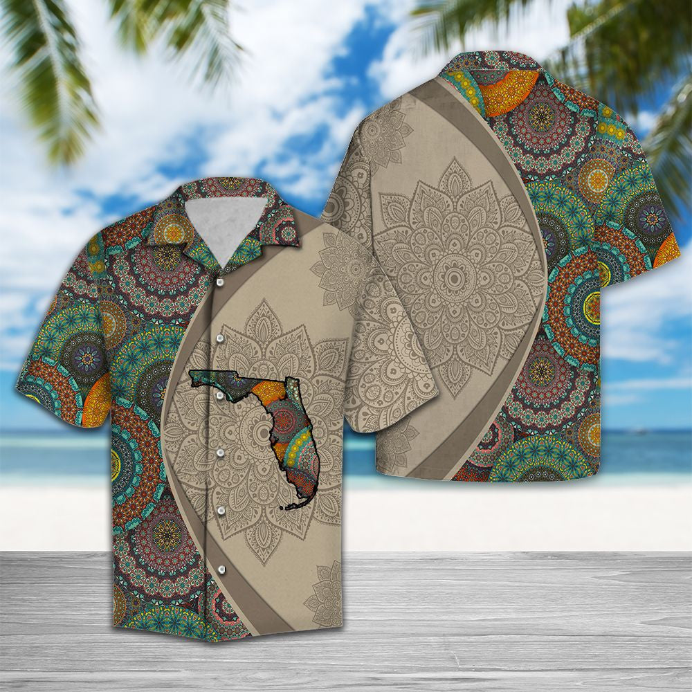 Vintage Map Of Florida Mandala Style Flower Patchwork Hawaiian Shirt, Hawaiian Shirt Gift, Christmas Gift