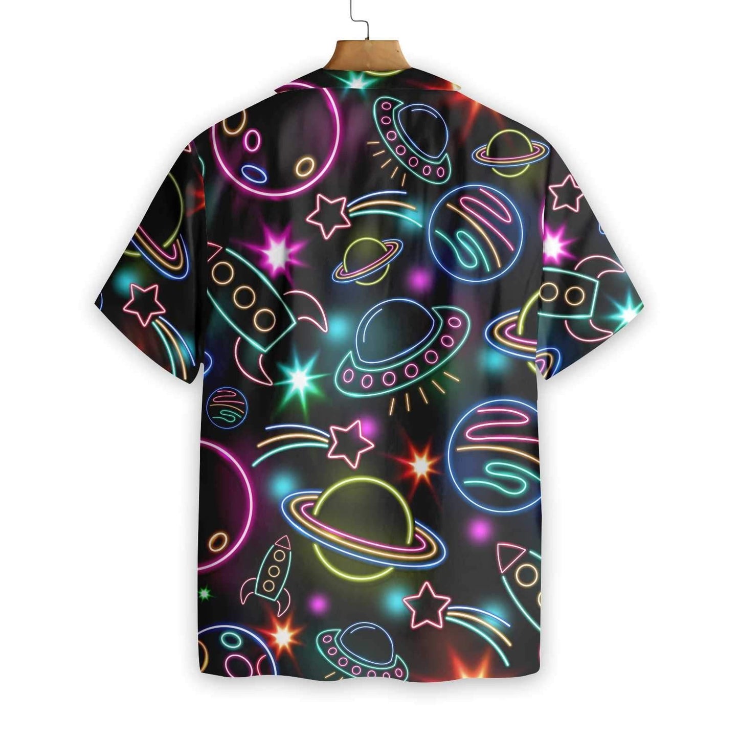 Neon Glowing Space With Rainbow Star Design Hawaiian Shirt, Hawaiian Shirt Gift, Christmas Gift