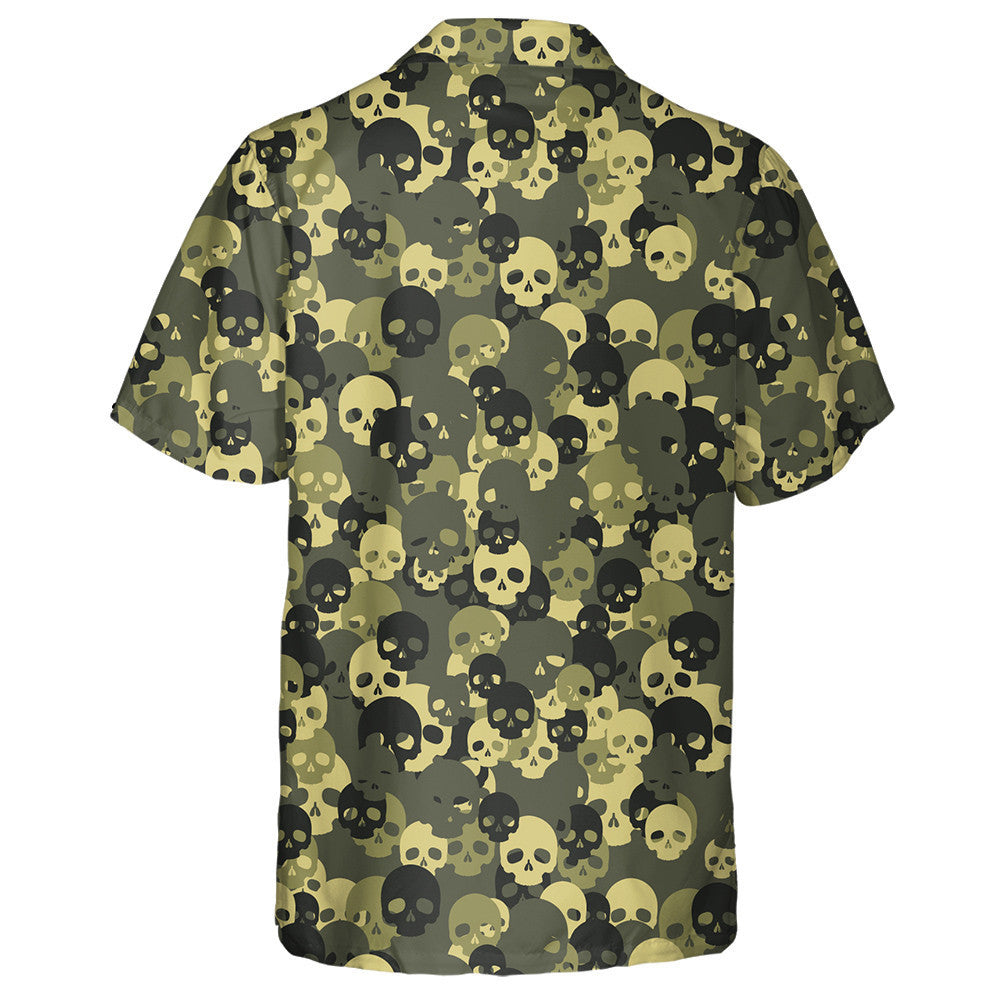 Viking Green Camouflage Filled Skulls Bone Pattern Hawaiian Shirt, Hawaiian Shirt Gift, Christmas Gift