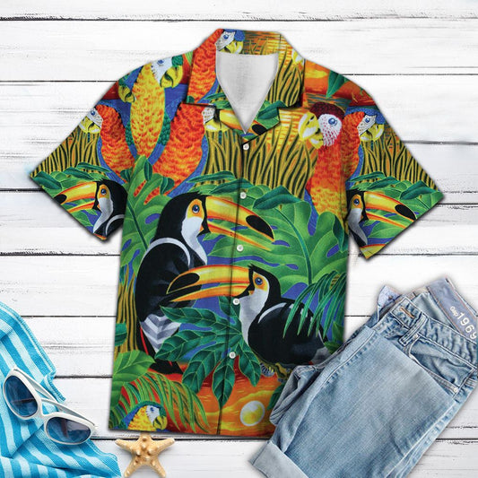 Gléasra Trópaiceach le Parrots Agus Patrún Éin Toucan Léine Haváís, Bronntanas Léine Haváís, Bronntanas Nollag