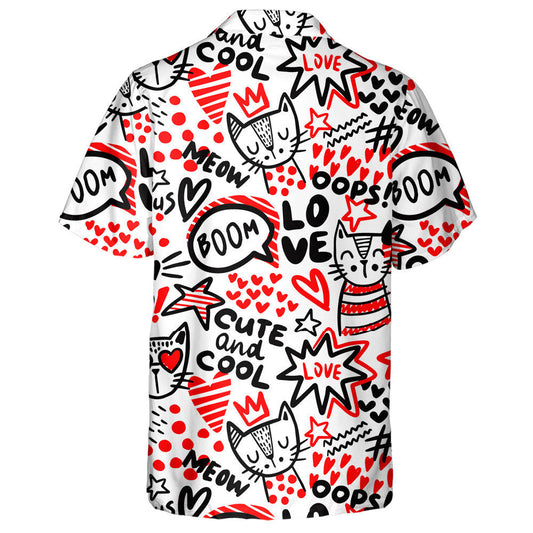 Black And White Cats Hearts And Dots Hawaiian Shirt, Hawaiian Shirt Gift, Christmas Gift