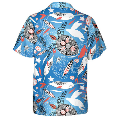 Sea Turtles And Whales On A Blue Background Hawaiian Shirt, Hawaiian Shirt Gift, Christmas Gift