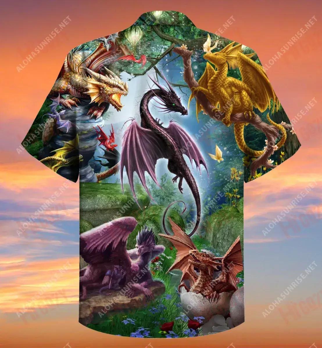 Dragon In Spring Short Sleeve Shirt Vacation Aloha Shirt Tactical Hawaiian Shirt Hawaiian Shirts For Men_Hawaiian Shirt Gift, Christmas Gift