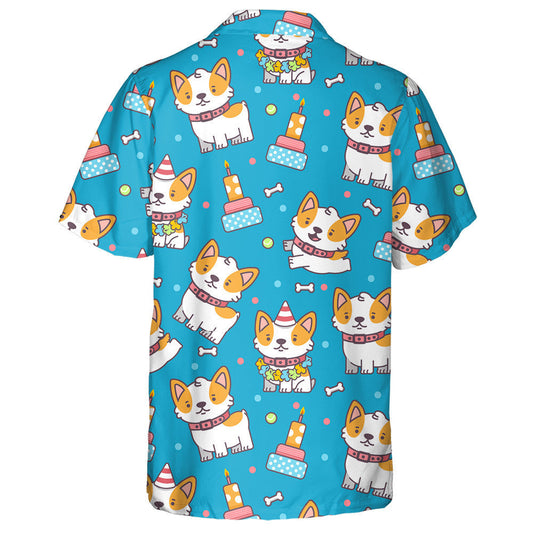Cute Corgi And Cake Cartoon Background Hawaiian Shirt,Hawaiian Shirt Gift, Christmas Gift