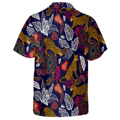 Liopards Agus Plandaí Teochriosacha Coimrithe ar Chúlra Dubh Léine Haváí, Bronntanas Léine Haváís, Bronntanas Nollag