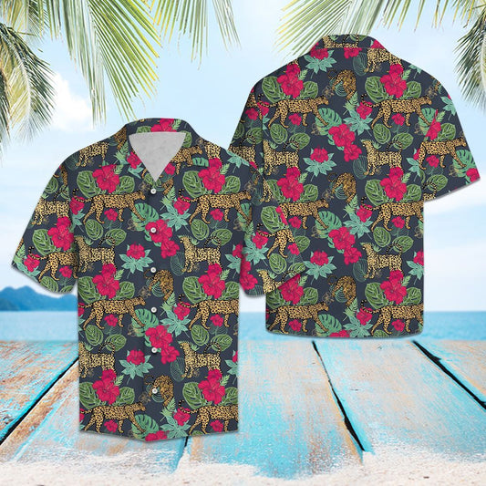 Leopard Hibiscus Flower And Tropical Leaves Hawaiian Shirt, Hawaiian For Gift