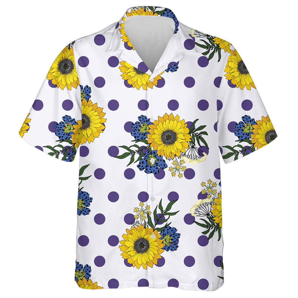 Violet Polka Dots Background With Hippie Sunflower Hawaiian Shirt, Hawaiian Shirt Gift, Christmas Gift