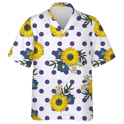 Violet Polka Dots Background With Hippie Sunflower Hawaiian Shirt, Hawaiian Shirt Gift, Christmas Gift