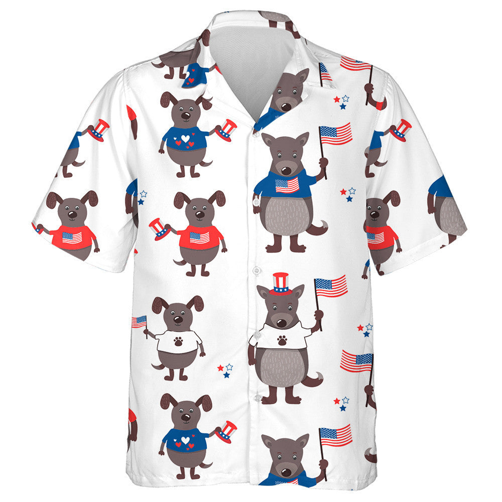 Funny Cartoon Dogs American Attributes Patriotic Hawaiian Shirt,Hawaiian Shirt Gift, Christmas Gift
