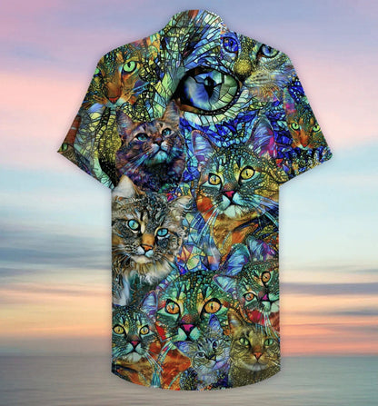 Vibrant Kaleidoscope Cat Design Hawaiian Shirt, Hwaiian For Gift