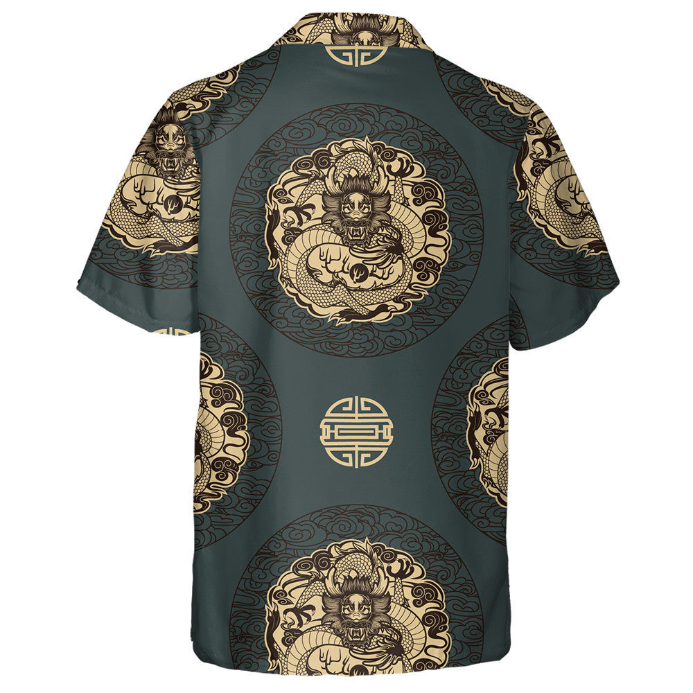 Black Dragon In Circle Background Chinese Style Hawaiian Shirt, Hawaiian Shirt Gift, Christmas Gift