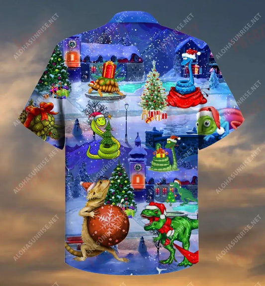 Christmas Reptiles Short Short Sleeve Shirt Hobbies Short Sleeve Custom Hawaiian Shirts Hawaiian Shirts For Women_Hawaiian Shirt Gift, Christmas Gift