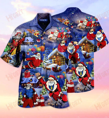 Flying Super Santa Unisex Short Short Sleeve Shirt Hobbies Hawaiian T Shirts Vintage Hawaiian Shirts Hawaiian Shirt Pattern, Hawaiian Shirt Gift, Christmas Gift