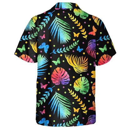 Spring Theme Jungle Monstera Leaf And Butterflies Hawaiian Shirt, Hawaiian Shirt Gift, Christmas Gift