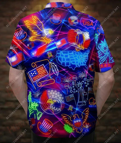 Lá Saoirse 4 Iúil Shona duit Léine Gearr Muinchille Unisex Caitheamh aimsire Léinte Haváíais Oirbheartaíochta Léine Haváís Patrún Léine Haváíais, Bronntanas Léine Haváís, Bronntanas Nollag