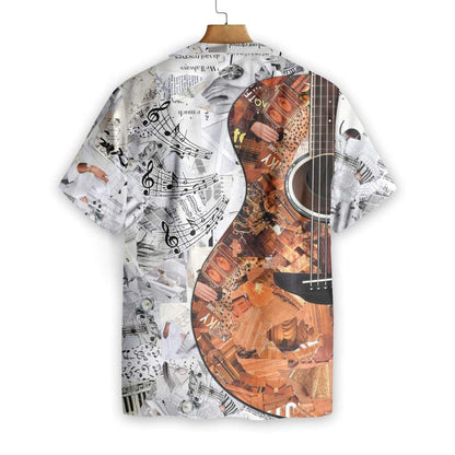 Black And White Music Notes Brown Guitar Hawaiian Shirt, Hawaiian Shirt Gift, Christmas Gift