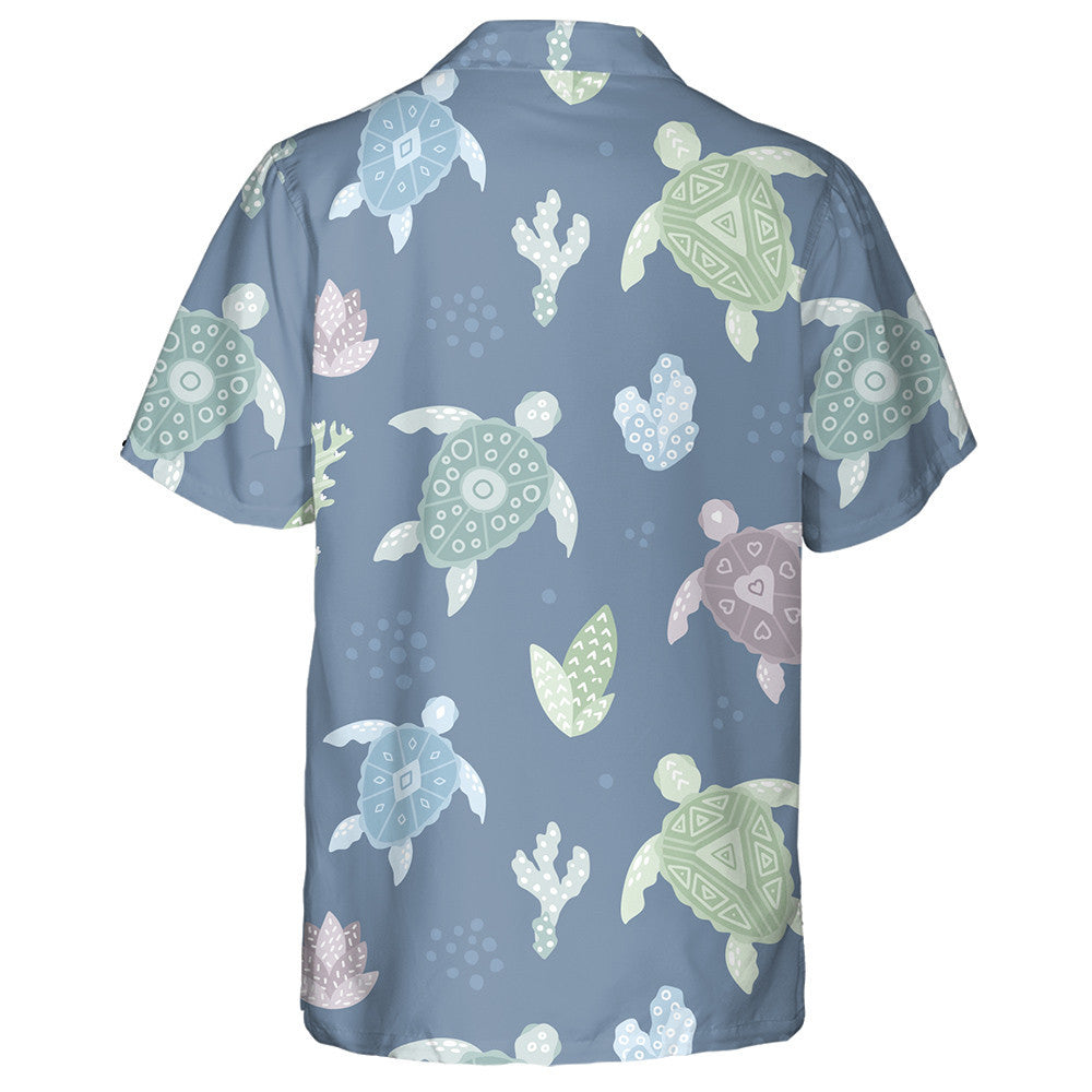 Sea Life Elements Cartoon Turtle Doodle Hawaiian Shirt, Hawaiian Shirt Gift, Christmas Gift