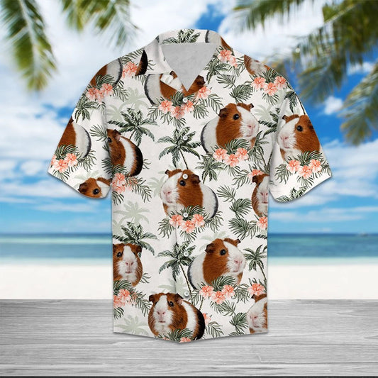 Guinea Pig With Flowers And Leaves Design Hawaiian Shirt, Hawaiian Shirt Gift, Christmas Gift
