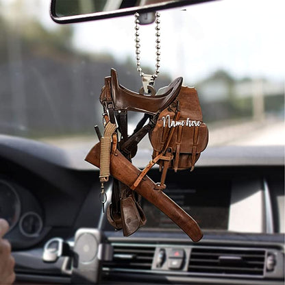 Personalized Horse Lover Cowboy Saddle Car Hanging Ornament, Car Decor For Cowboy, Christmas Decoration