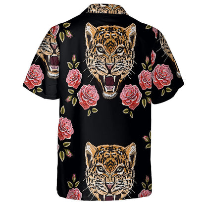Colorful Floral Embroidery With Roses And Leopards Hawaiian Shirt, Hawaiian Shirt Gift, Christmas Gift