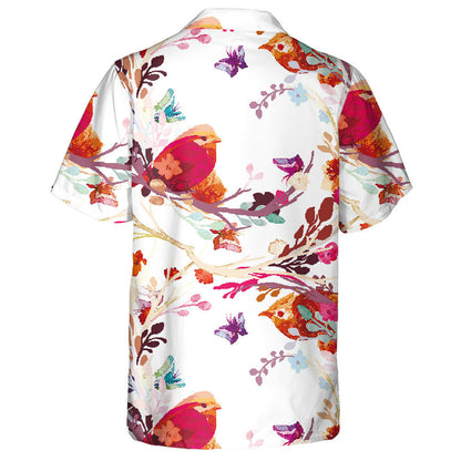 Bird Perched On Branch Seeing Butterfly Hawaiian Shirt, Hawaiian For Gift