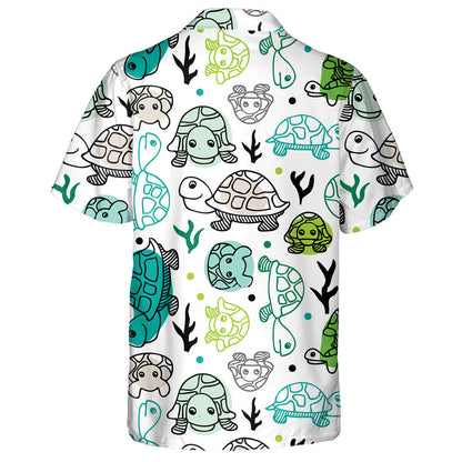 Sea Life Turtle Illustration Doodle Background Hawaiian Shirt, Hawaiian Shirt Gift, Christmas Gift