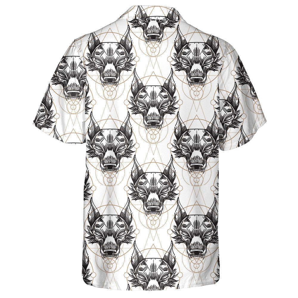 Muzzle Of The Wolf In Tribal Style Hawaiian Shirt,,Hawaiian Shirt Gift, Christmas Gift