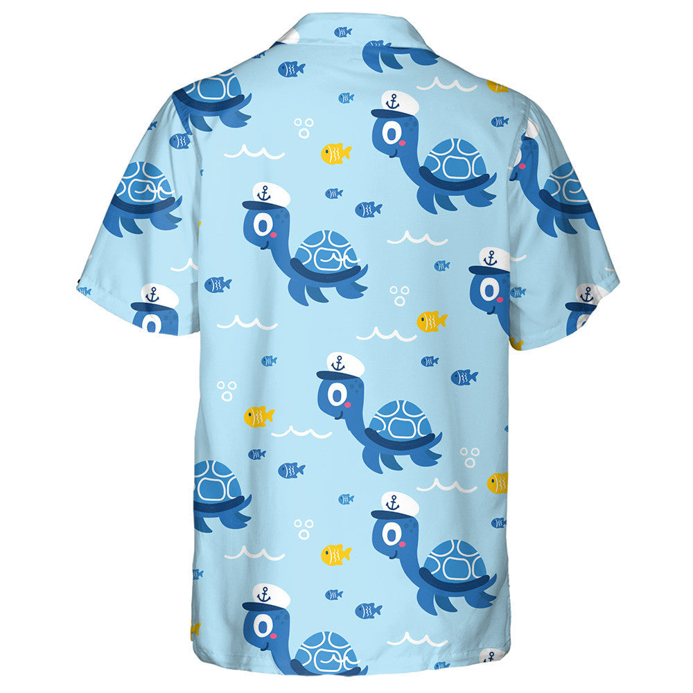 Cartoon Cute Deep Sea Fish And Turtle Hawaiian Shirt, Hawaiian Shirt Gift, Christmas Gift