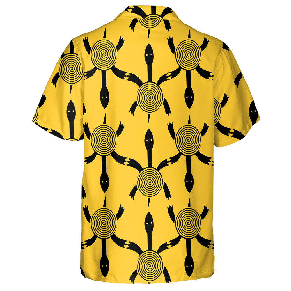 Cartoon Black Turtle On The Yellow Background Hawaiian Shirt, Hawaiian Shirt Gift, Christmas Gift
