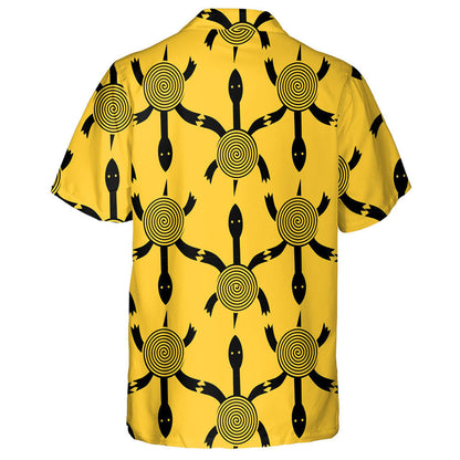 Cartoon Black Turtle On The Yellow Background Hawaiian Shirt, Hawaiian Shirt Gift, Christmas Gift
