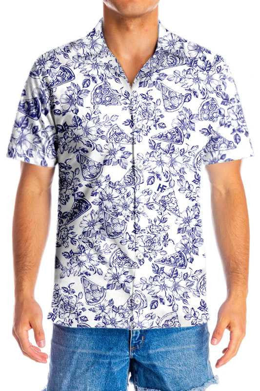 Dearadh Pizza Floral Gorm den Scoth Léine Haváís, Bronntanas Léine Haváí, Bronntanas Nollag