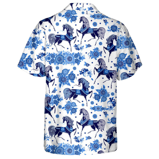 Fashion Texture With Stylized Horses And Flowers Hawaiian Shirt, Hawaiian Shirt Gift, Christmas Gift
