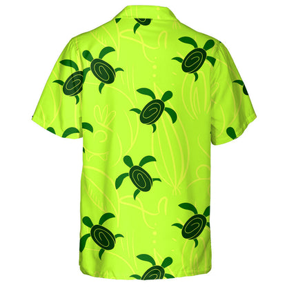 Treibhe Turtar Láimhe Tarraingthe Ar Chúlra Glas Neon Léine Haváíais, Bronntanas Léine Haváíais, Bronntanas Nollag