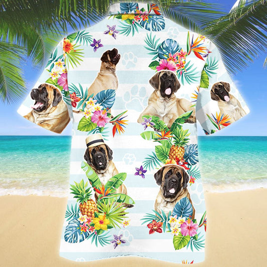 Patrún Mastiff Mastiff Smiling Tropical Flower And Leaves Léine Haváís, Bronntanas Léine Haváís, Bronntanas Nollag