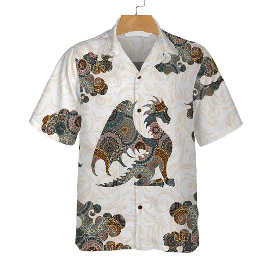 Dragon Colorful Mandala Style White Backdrop Hawaiian Shirt,Hawaiian Shirt Gift, Christmas Gift