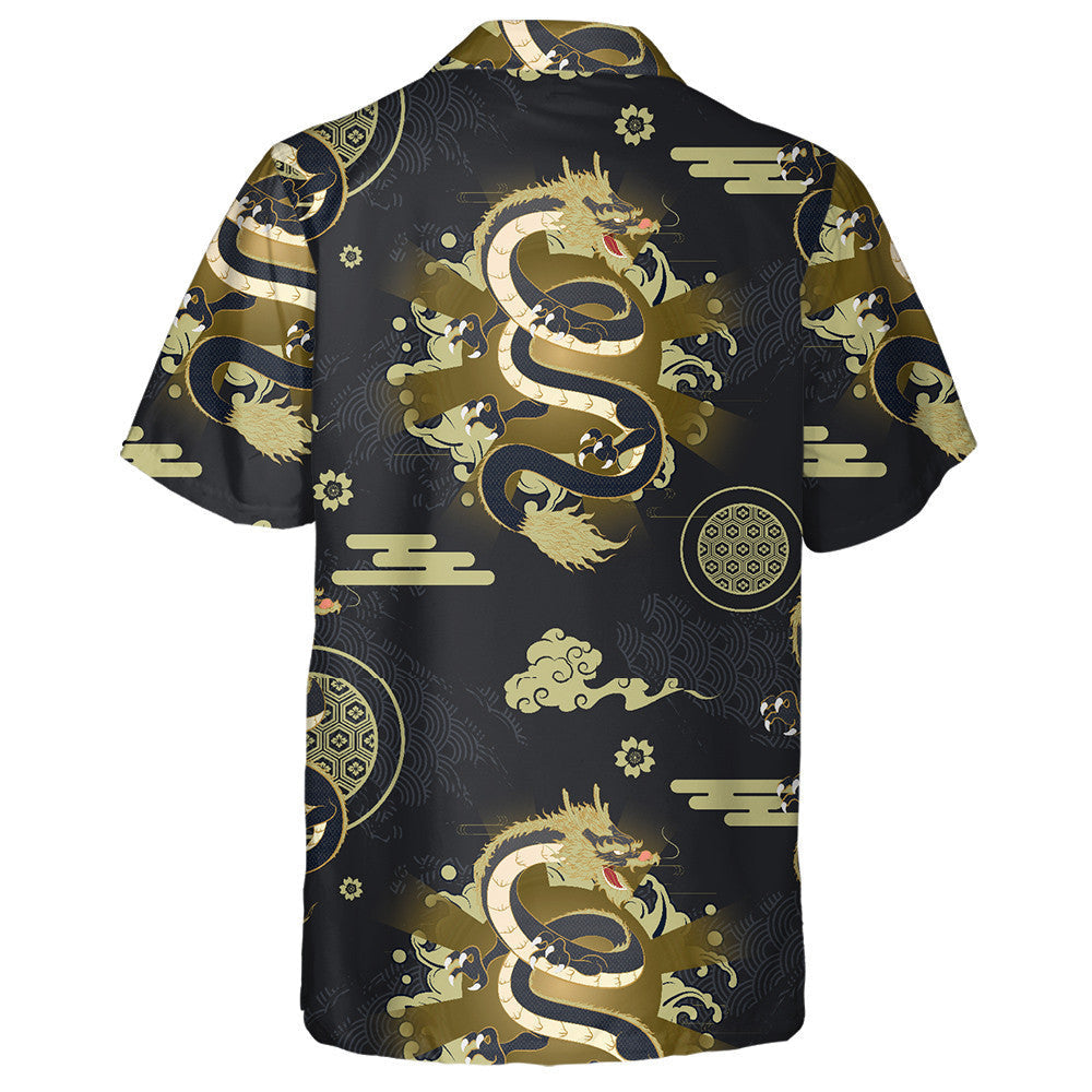 Black And Gold Theme With Flying Dragon Hawaiian Shirt, Hawaiian Shirt Gift, Christmas Gift