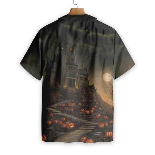 Teach Haunted Oíche Shamhna ar an gCnoc Le Léine Haváíach Drámaíochta Pumpkin, Bronntanas Léine Haváís, Bronntanas Nollag