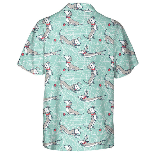 Grey Dachshunds And Red Ball On Line Hawaiian Shirt Hawaiian Shirt Gift, Christmas Gift