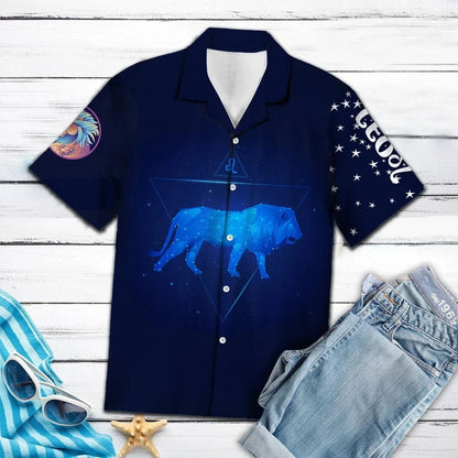 Leo Horoscope Teal Blue Lion Symbol Zodiac Hawaiian Shirt, Hawaiian Shirt Gift, Christmas Gift