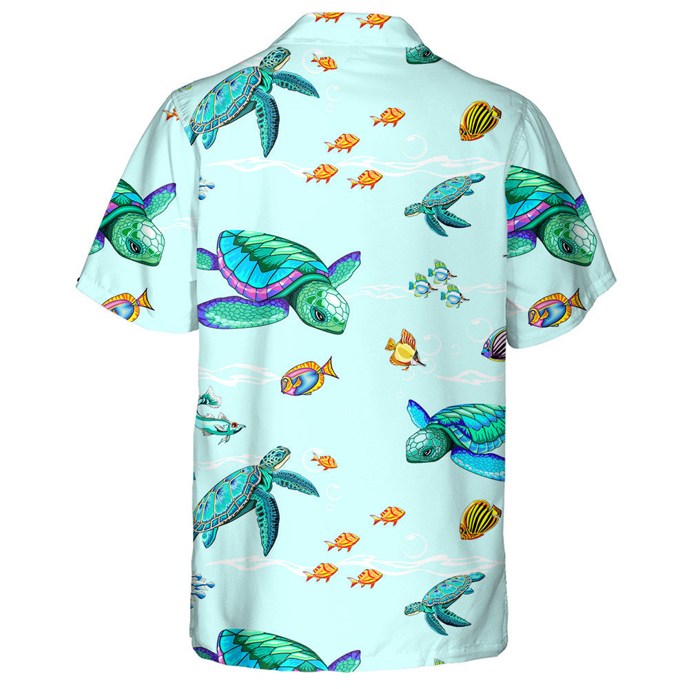 Vintage Blue Turtles In Indigenous Style Hawaiian Shirt, Hwaiian For Gift