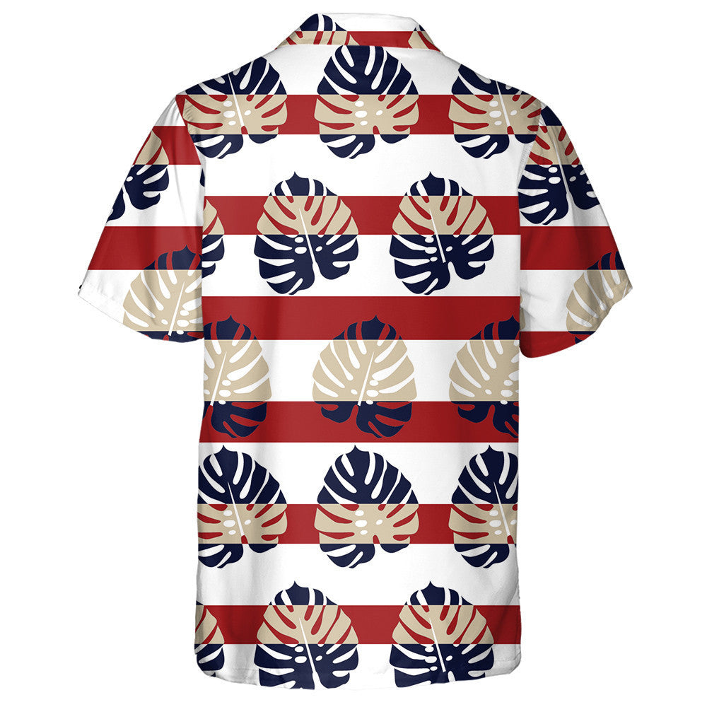 Patrún Trópaiceach Duilleog Monstera Ar Chúlra Stiall Deirge Léine Haváí, Bronntanas Léine Haváíais, Bronntanas Nollag