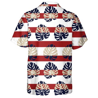 Patrún Trópaiceach Duilleog Monstera Ar Chúlra Stiall Deirge Léine Haváí, Bronntanas Léine Haváíais, Bronntanas Nollag