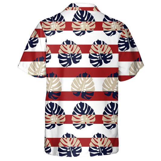 Patrún Trópaiceach Duilleog Monstera Ar Chúlra Stiall Deirge Léine Haváí, Bronntanas Léine Haváíais, Bronntanas Nollag