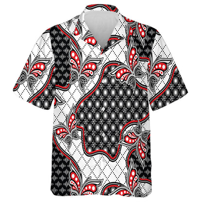 Theme Indonesian Batik Motif Floral And Butterfly Hawaiian Shirt, Hawaiian Shirt Gift, Christmas Gift